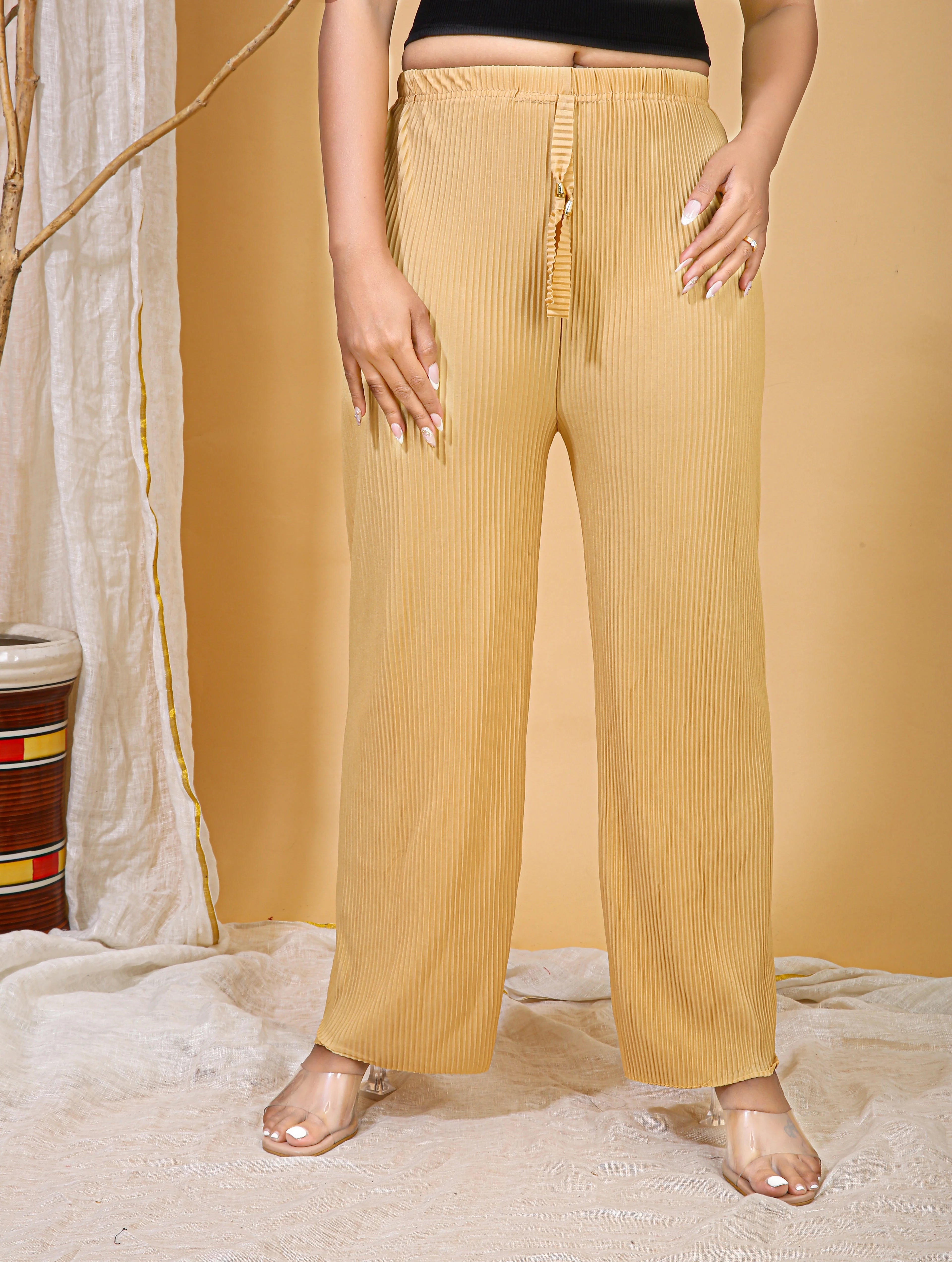 Hasnain Signature Honey Beige Solid Palazzo