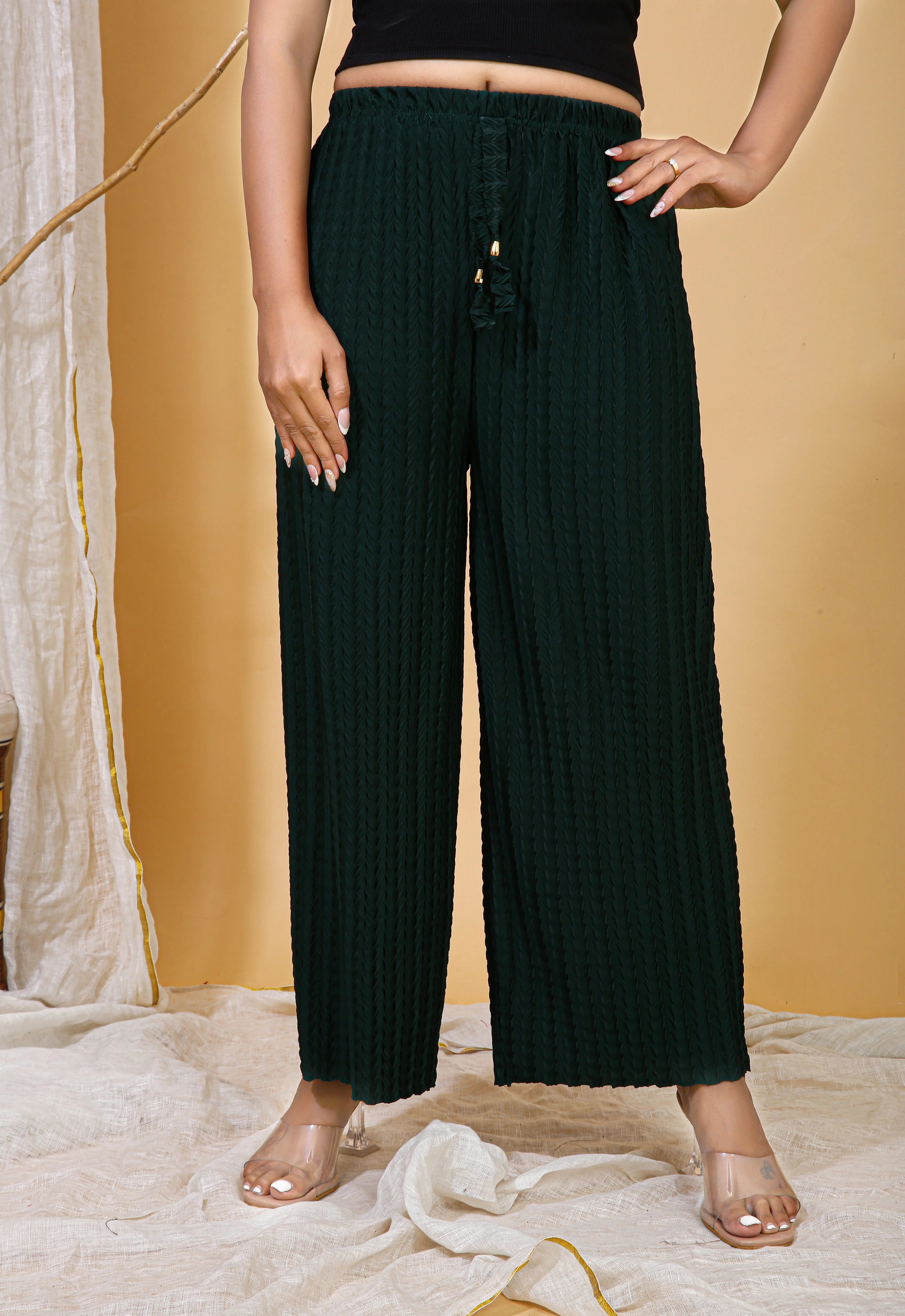 Dark Olive Floral Textured Palazzo