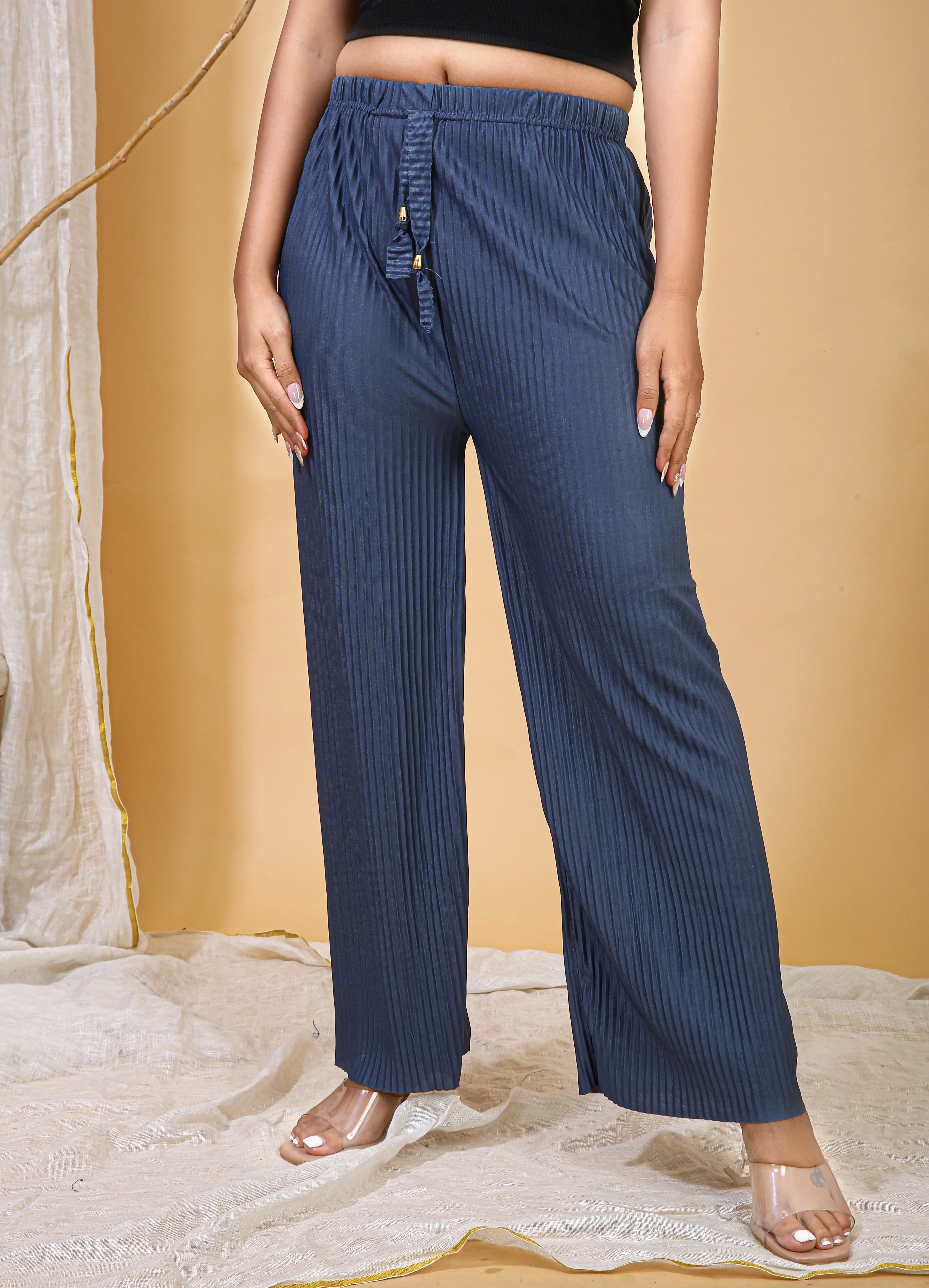 Hasnain Signature Denim Blue Solid Palazzo