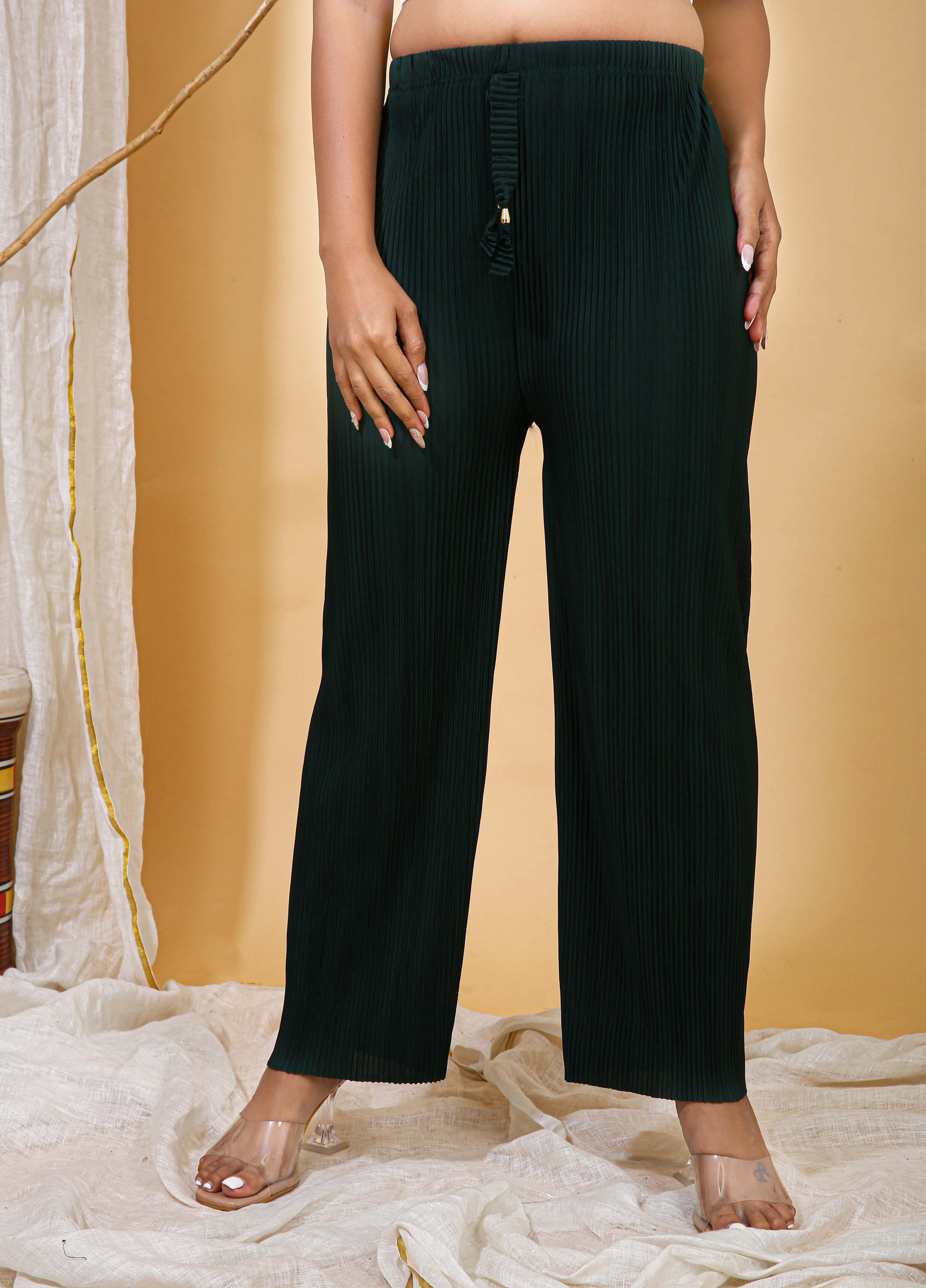 Hasnain Signature Forest Green Solid Palazzo