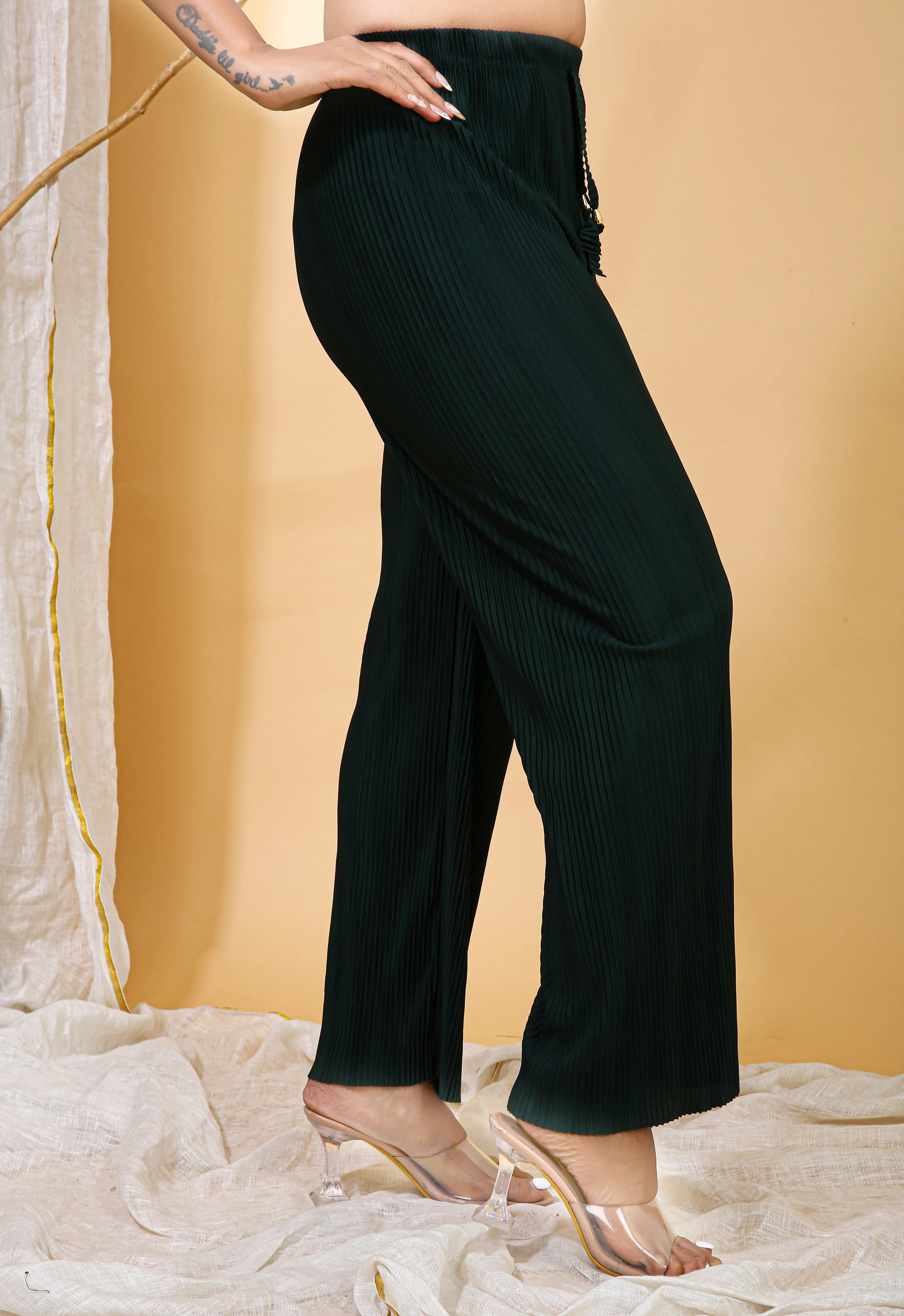 Hasnain Signature Forest Green Solid Palazzo