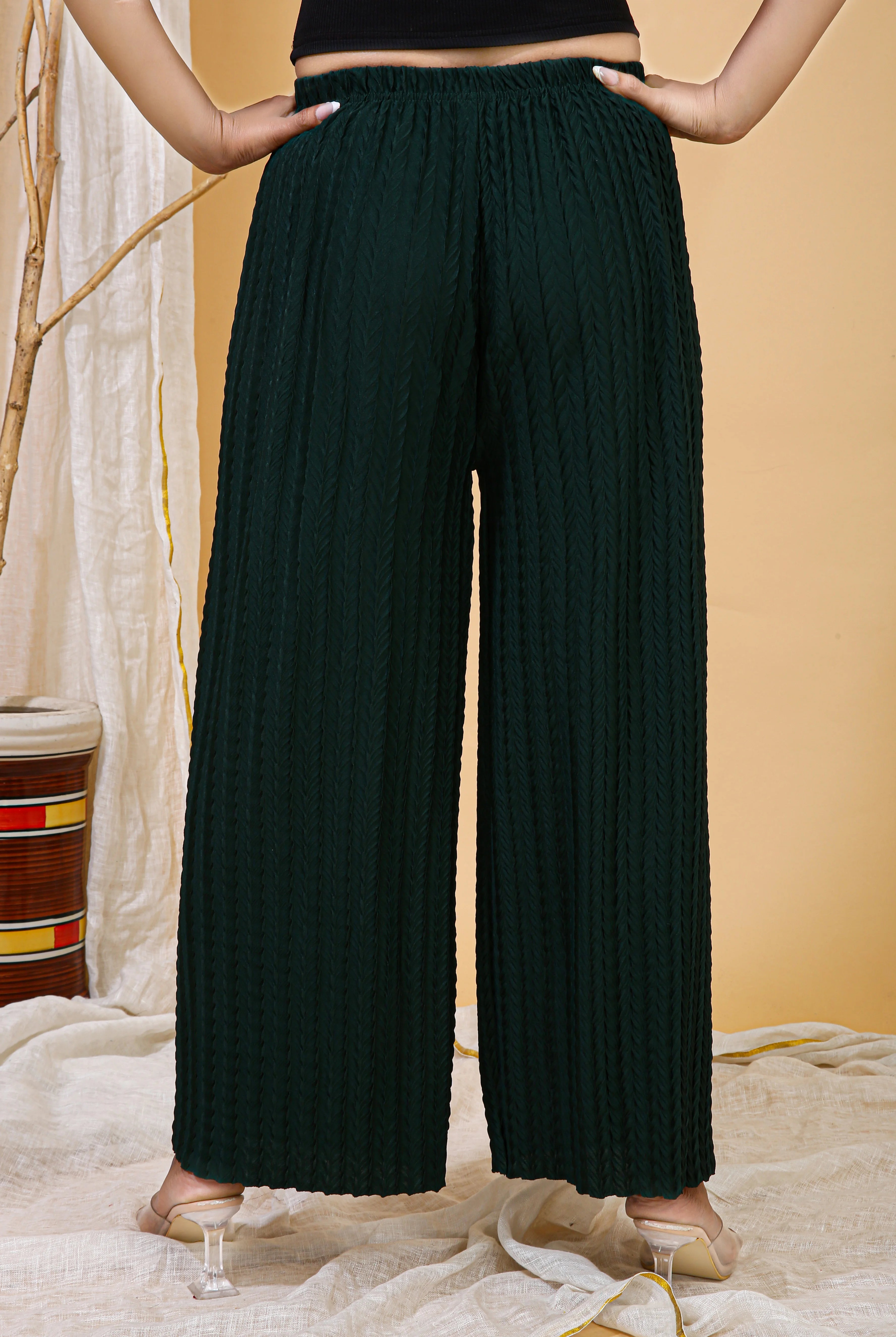 Dark Olive Floral Textured Palazzo