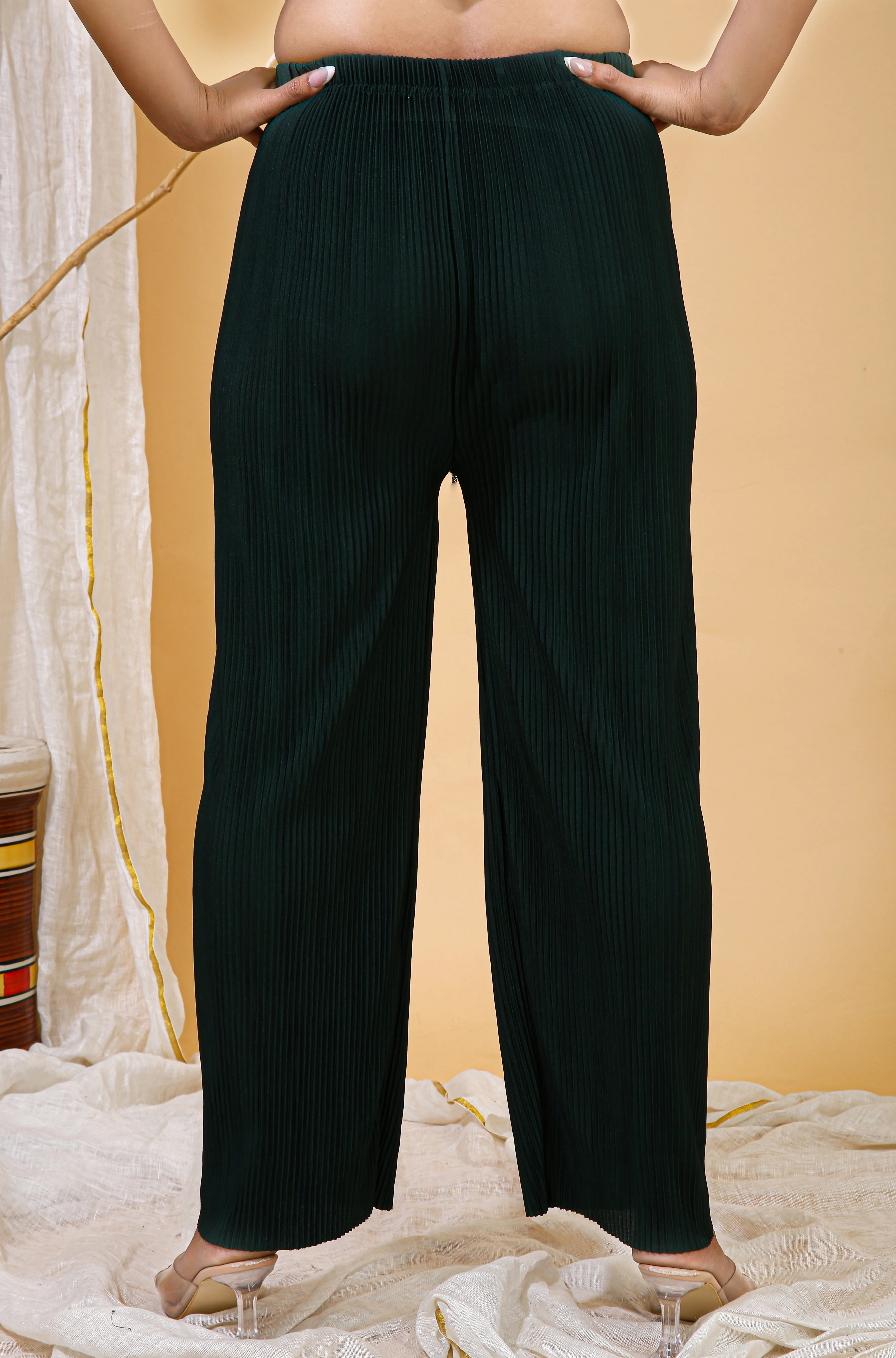 Hasnain Signature Forest Green Solid Palazzo