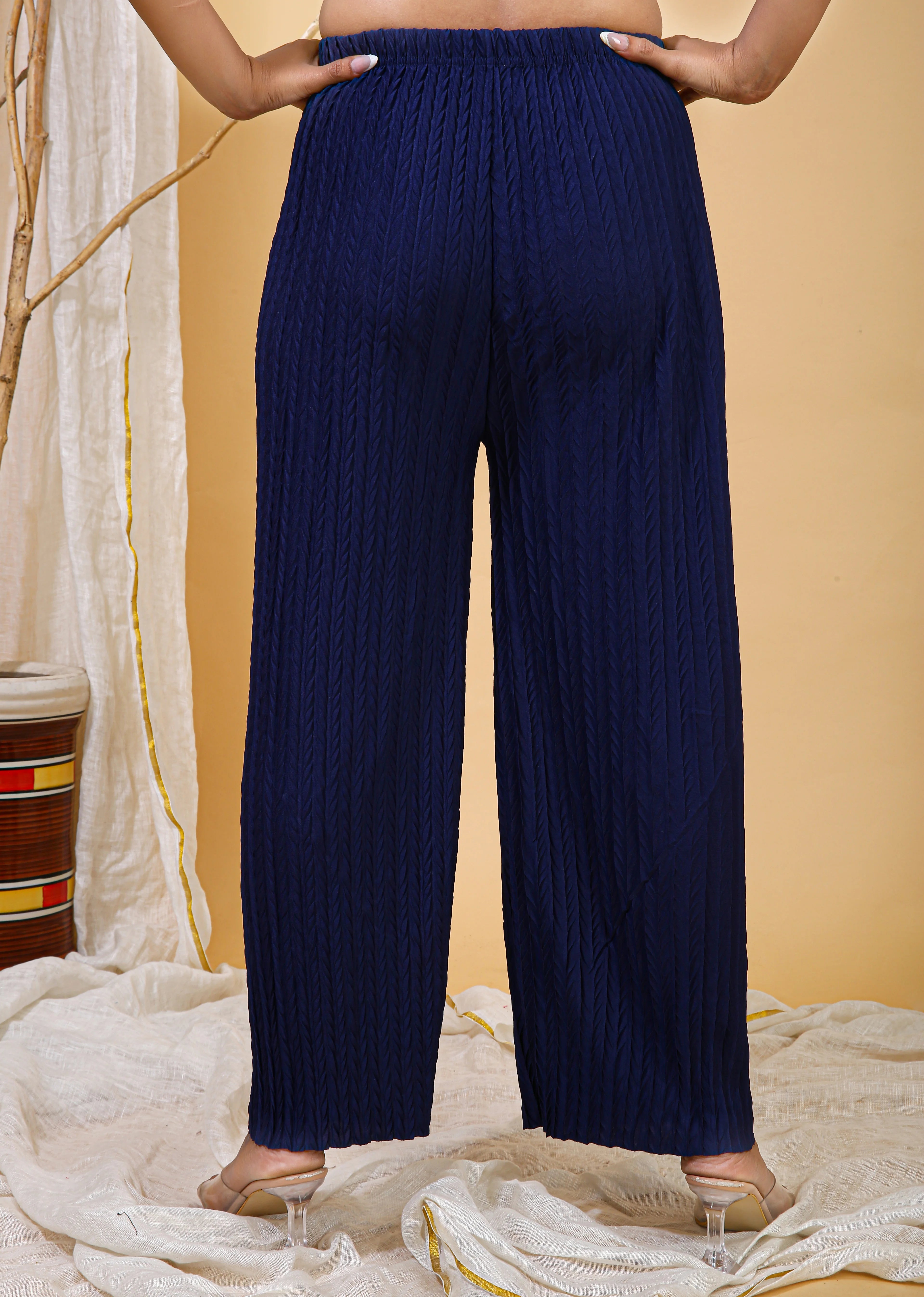 Hasnain Signature Steel Blue Solid Palazzo