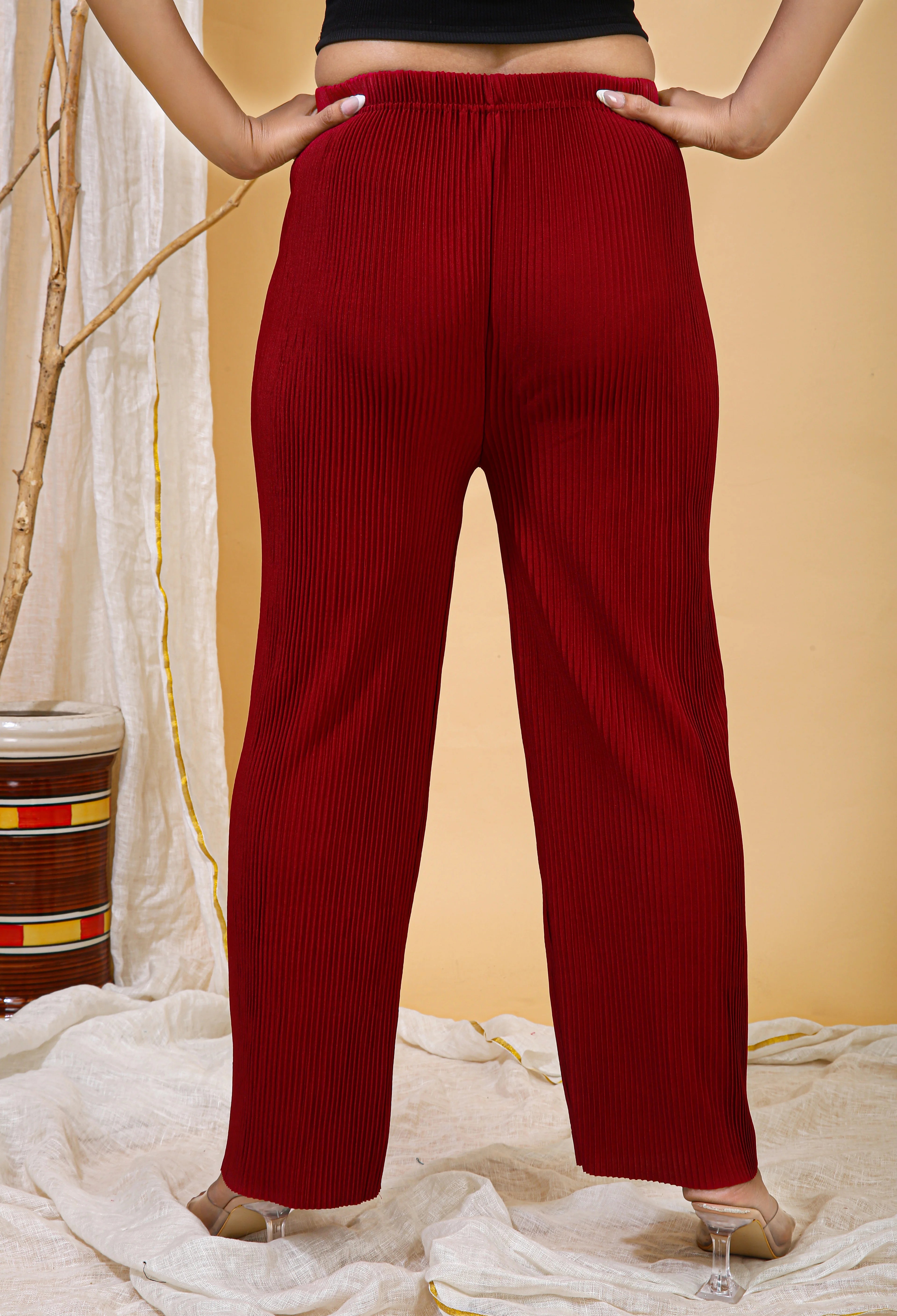 Hasnain Signature Velvet Red Solid Palazzo