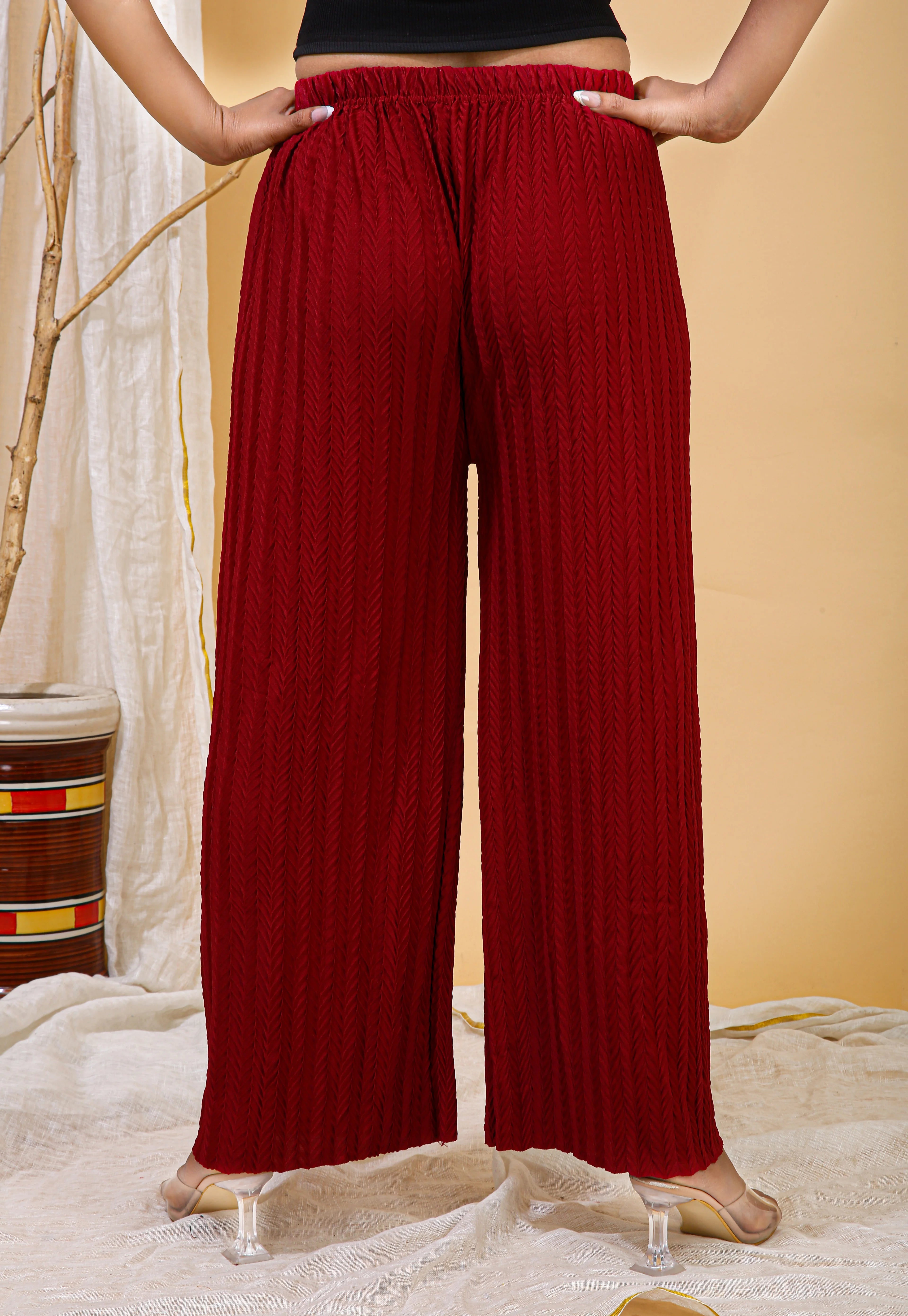 Wine Floral Textured Palazzo