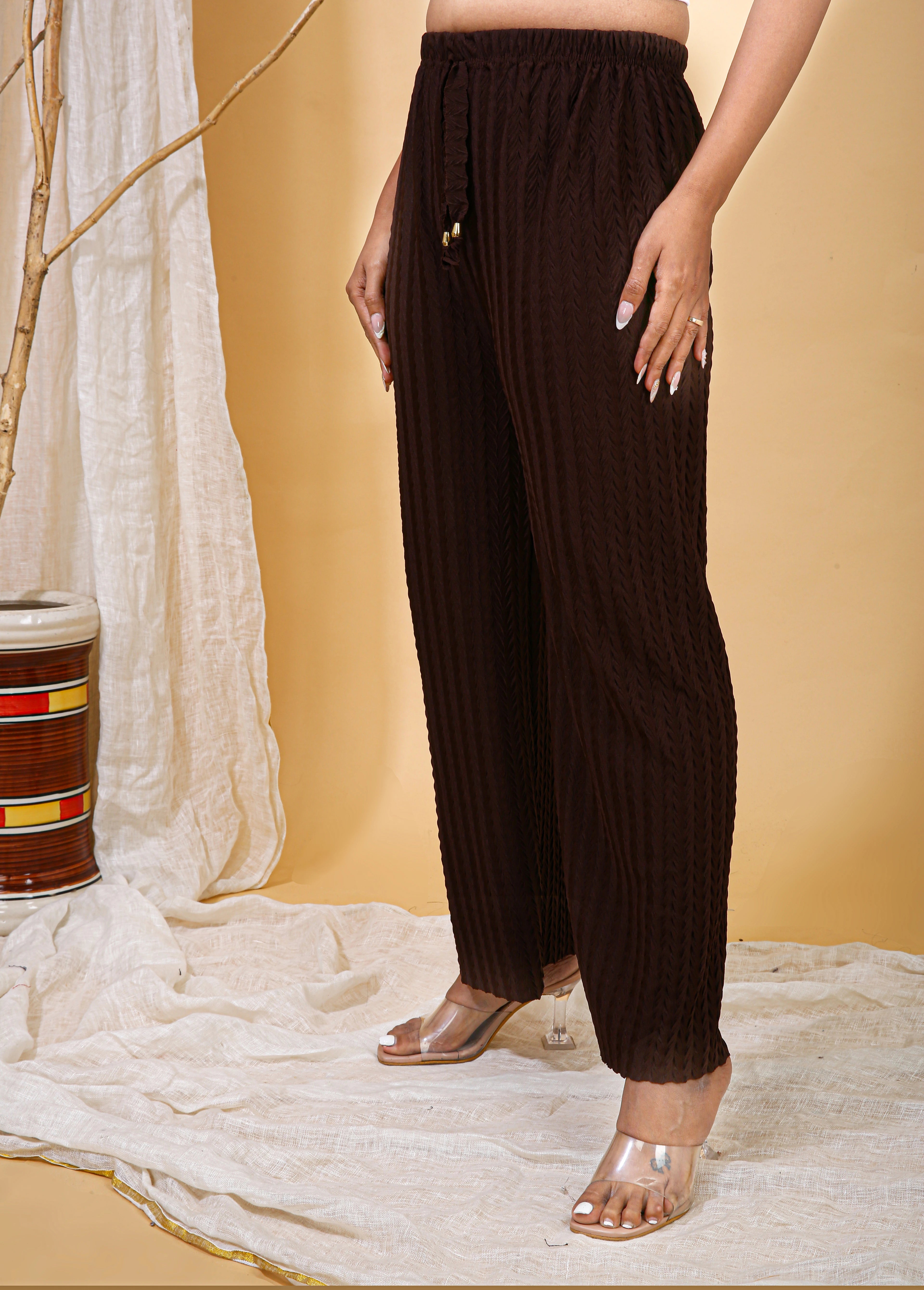 Cocoa Floral Textured Palazzo