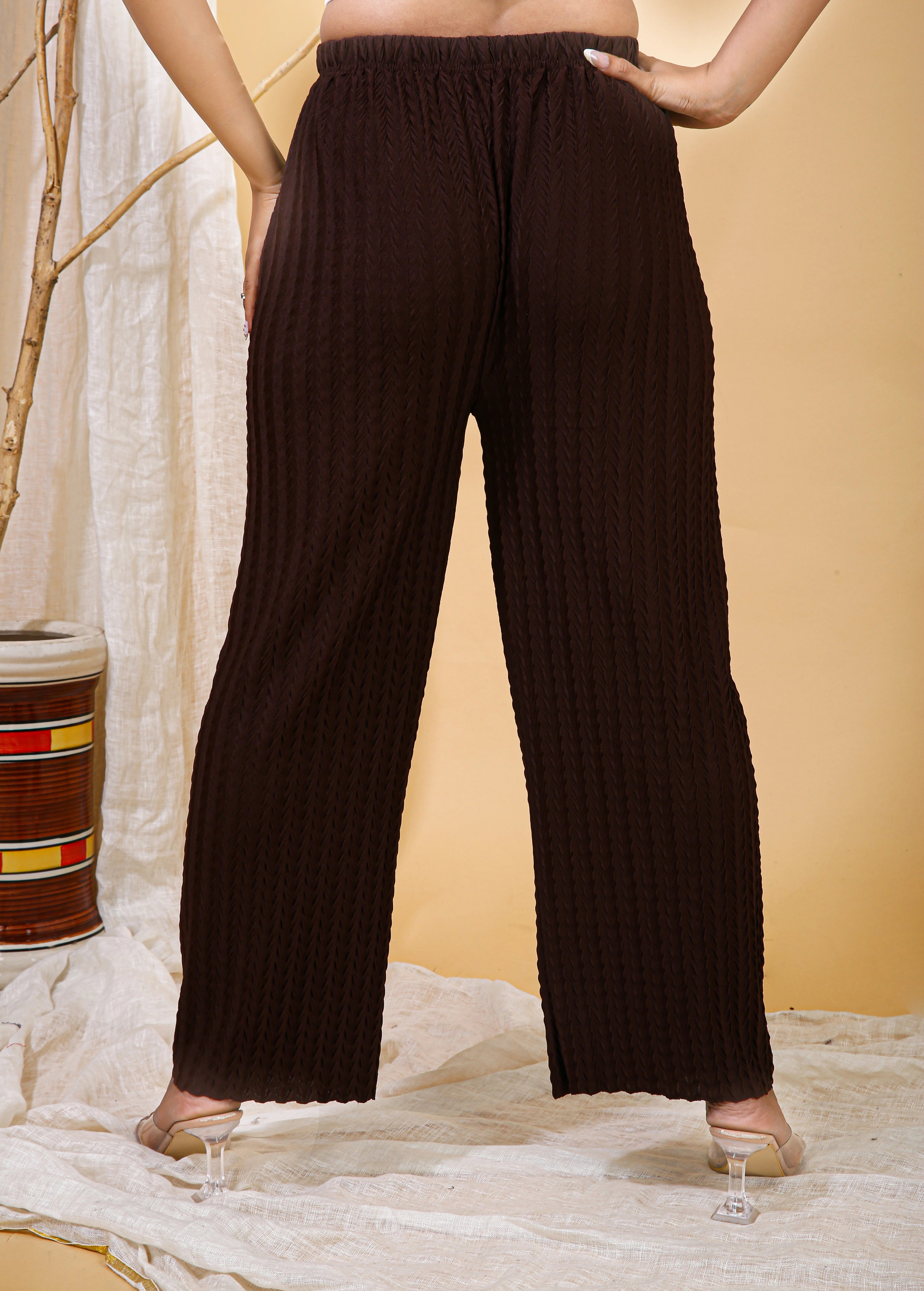 Cocoa Floral Textured Palazzo